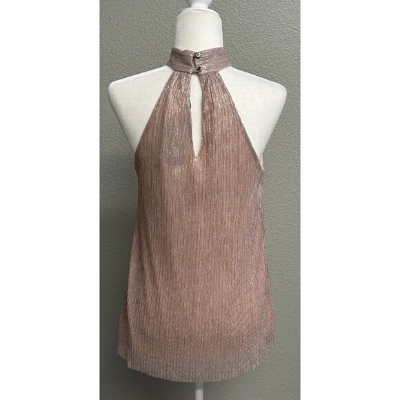 Tua NWT Metallic Halter Top Blouse Blush Women’s Size Small Lined - Picture 5 of 11